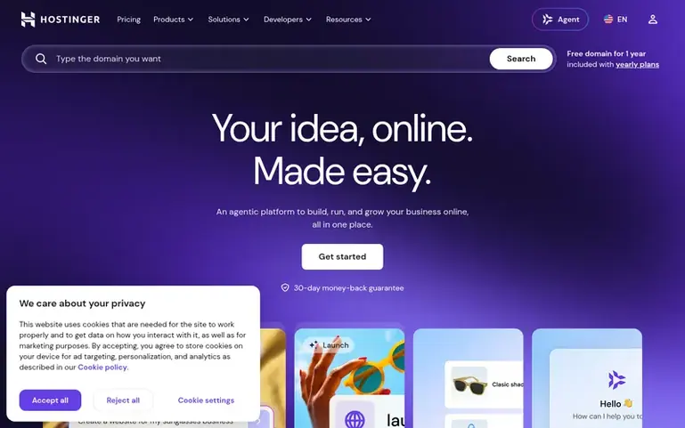 Screenshot of the Hostinger homepage