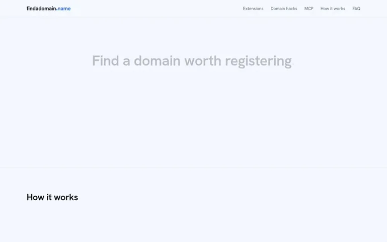 Screenshot of the Findadomain.name homepage