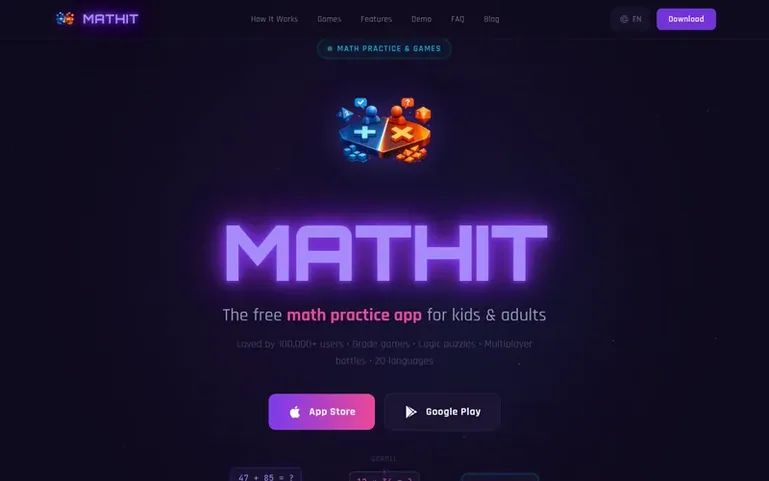 Screenshot of the MathIt homepage