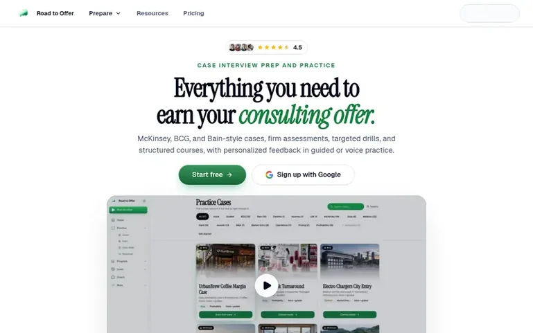 Screenshot of the Road to Offer homepage
